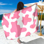 Pastel Pink And White Cow Print Beach Sarong Wrap