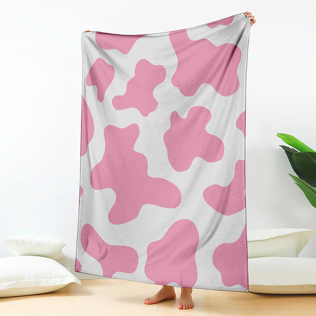 Pastel Pink And White Cow Print Blanket