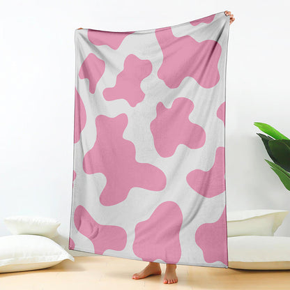 Pastel Pink And White Cow Print Blanket