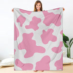 Pastel Pink And White Cow Print Blanket