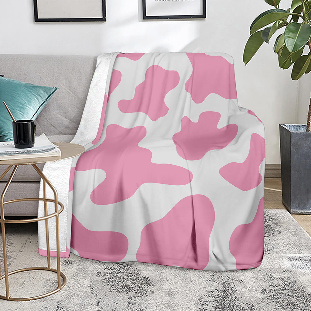 Pastel Pink And White Cow Print Blanket