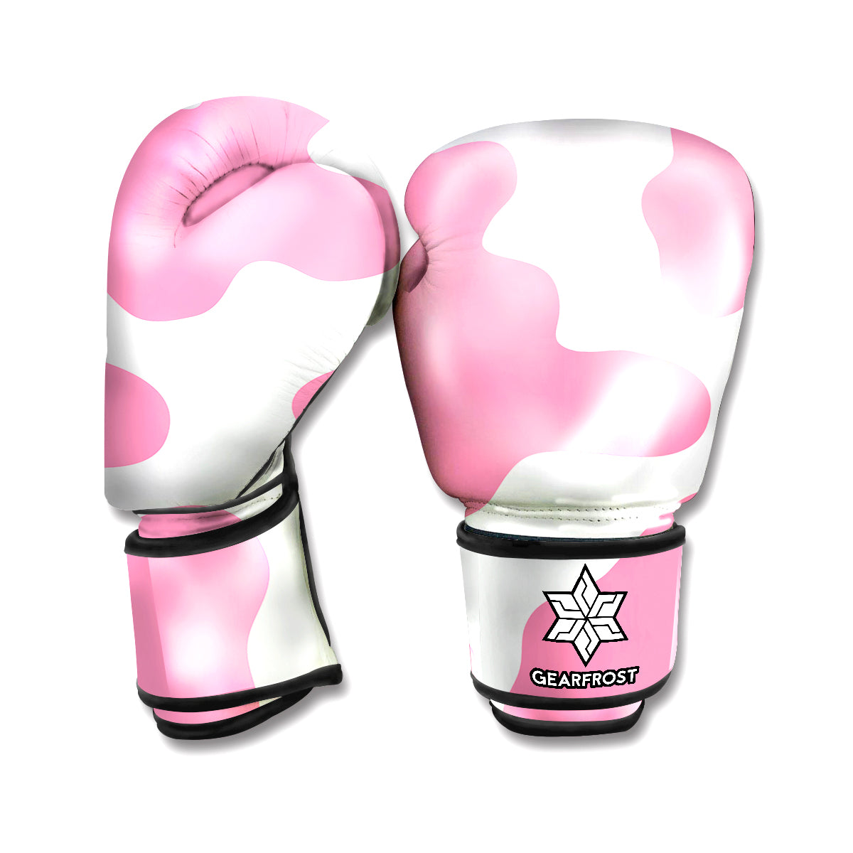 Pastel Pink And White Cow Print Boxing Gloves