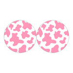 Pastel Pink And White Cow Print Car Coasters