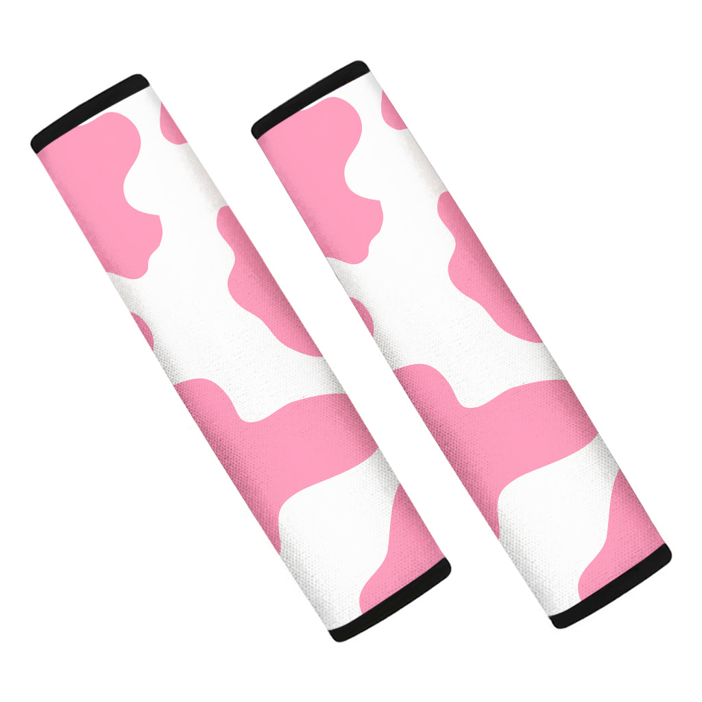 Pastel Pink And White Cow Print Car Seat Belt Covers