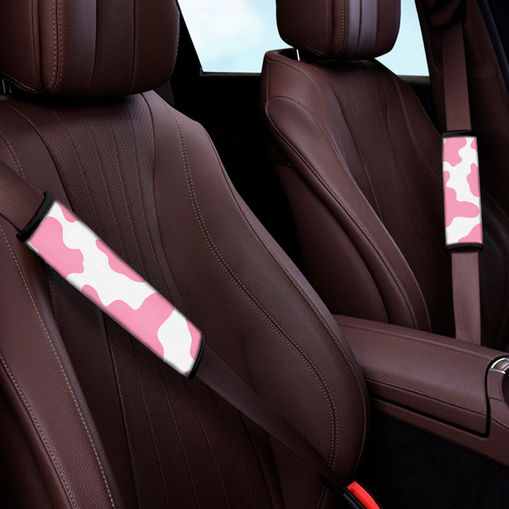 Pastel Pink And White Cow Print Car Seat Belt Covers
