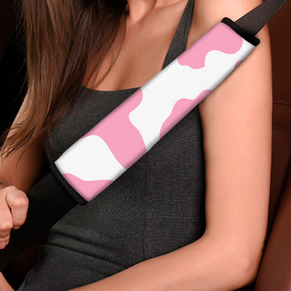 Pastel Pink And White Cow Print Car Seat Belt Covers