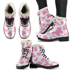 Pastel Pink And White Cow Print Comfy Boots GearFrost