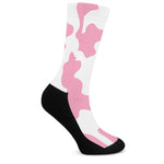 Pastel Pink And White Cow Print Crew Socks