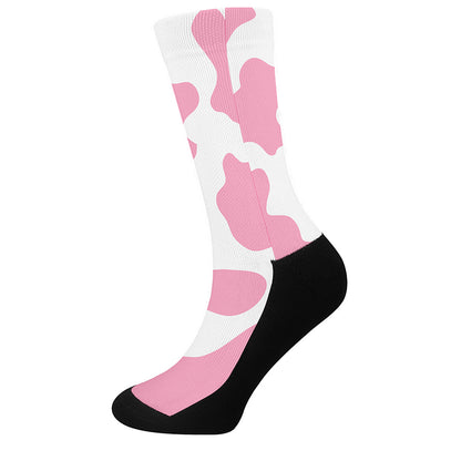 Pastel Pink And White Cow Print Crew Socks