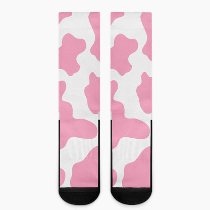 Pastel Pink And White Cow Print Crew Socks