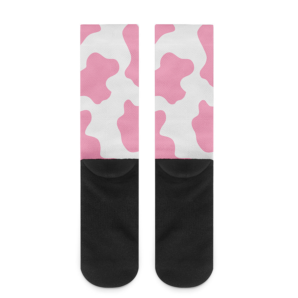 Pastel Pink And White Cow Print Crew Socks