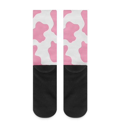 Pastel Pink And White Cow Print Crew Socks