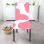 Pastel Pink And White Cow Print Dining Chair Slipcover