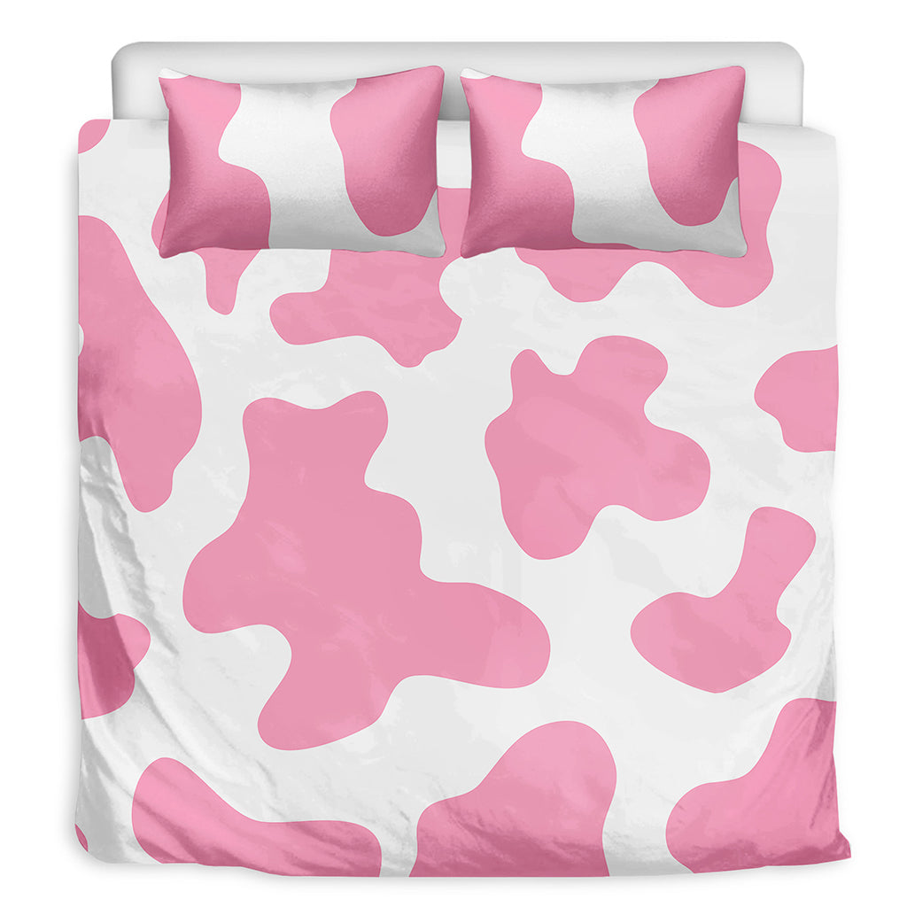 Pastel Pink And White Cow Print Duvet Cover Bedding Set