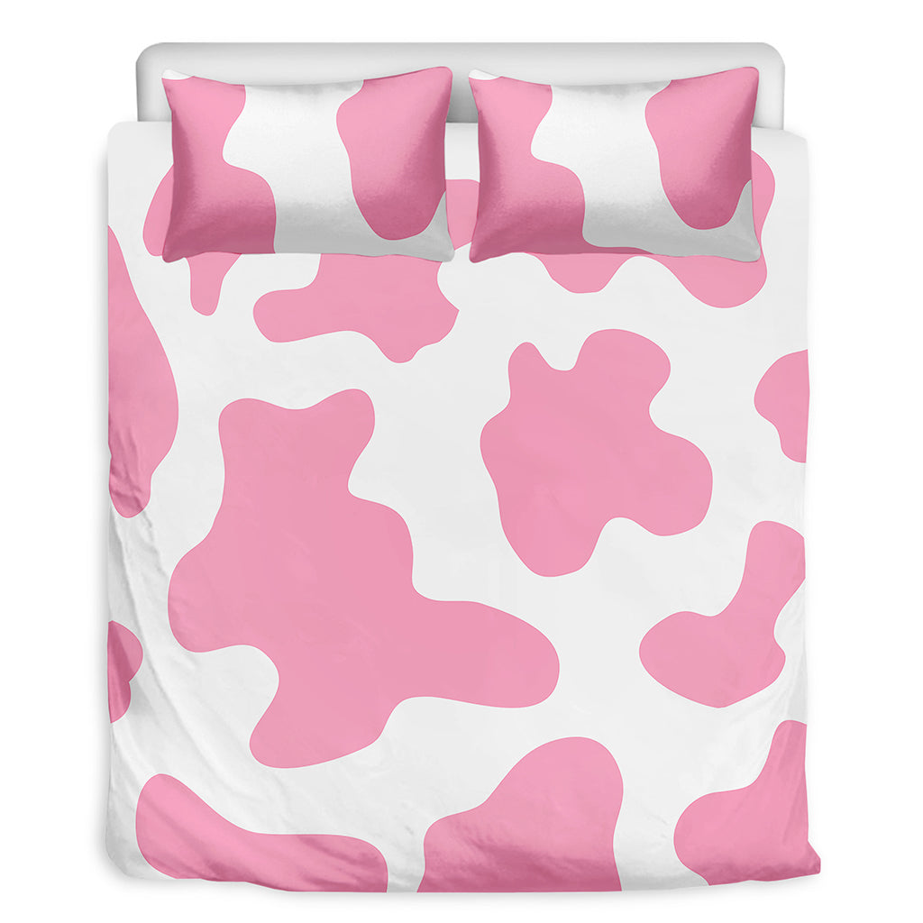 Pastel Pink And White Cow Print Duvet Cover Bedding Set