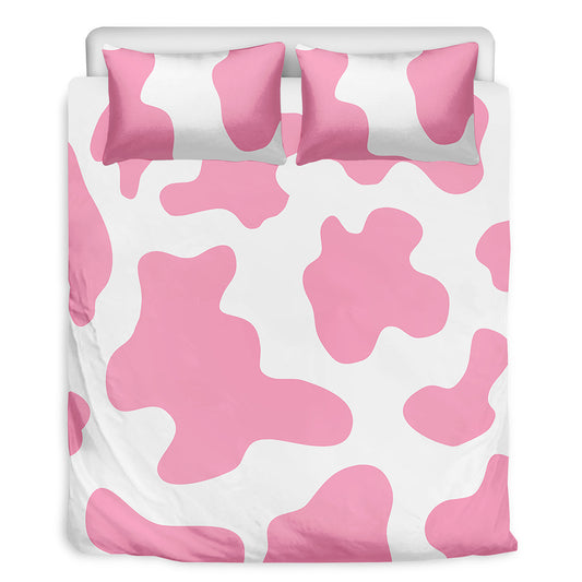 Pastel Pink And White Cow Print Duvet Cover Bedding Set