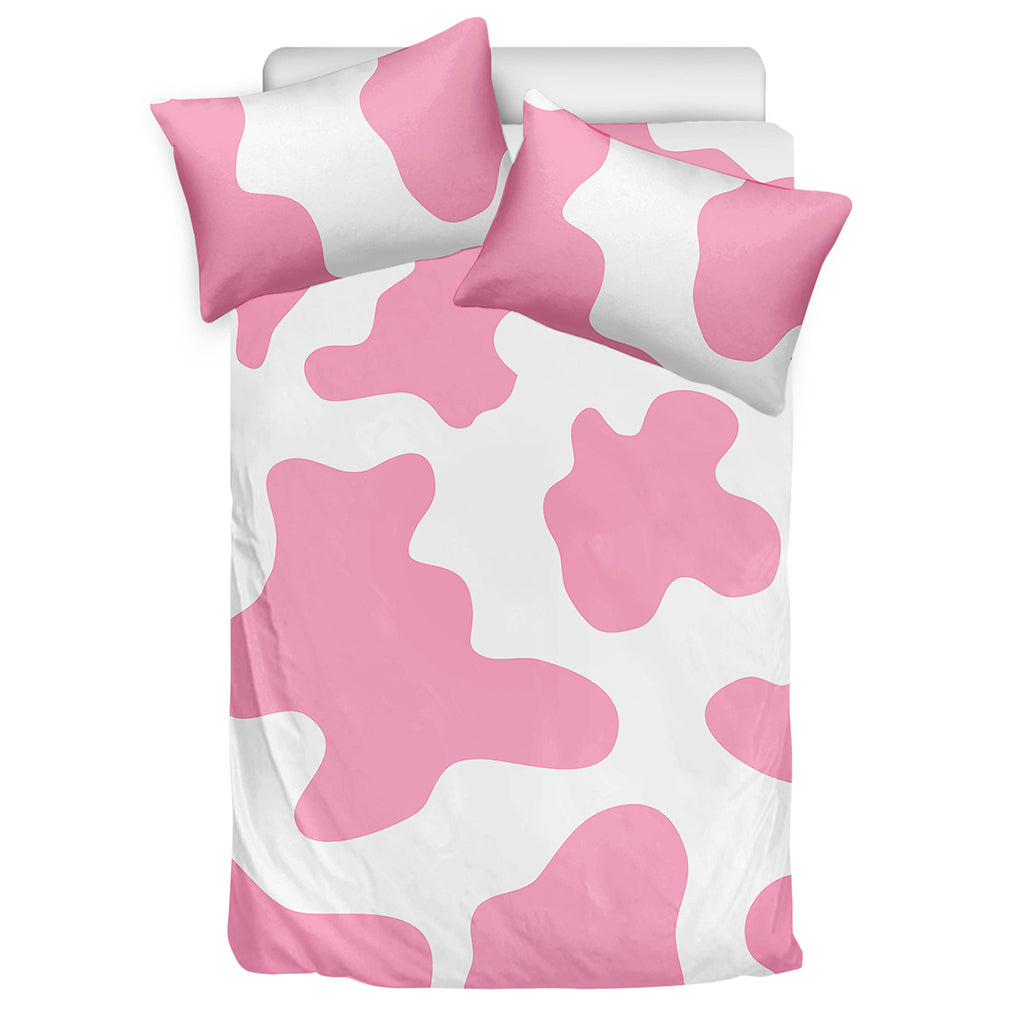 Pastel Pink And White Cow Print Duvet Cover Bedding Set
