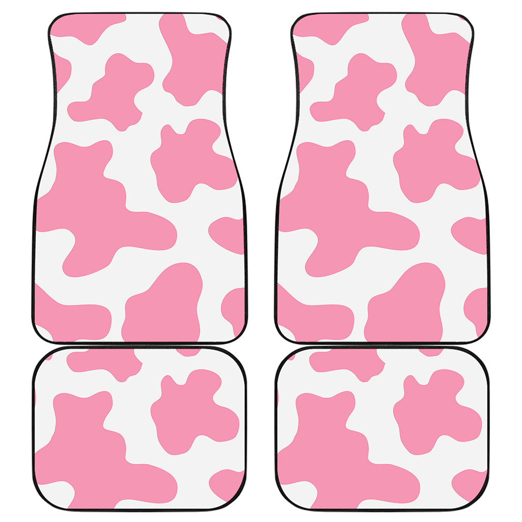 Pastel Pink And White Cow Print Front and Back Car Floor Mats
