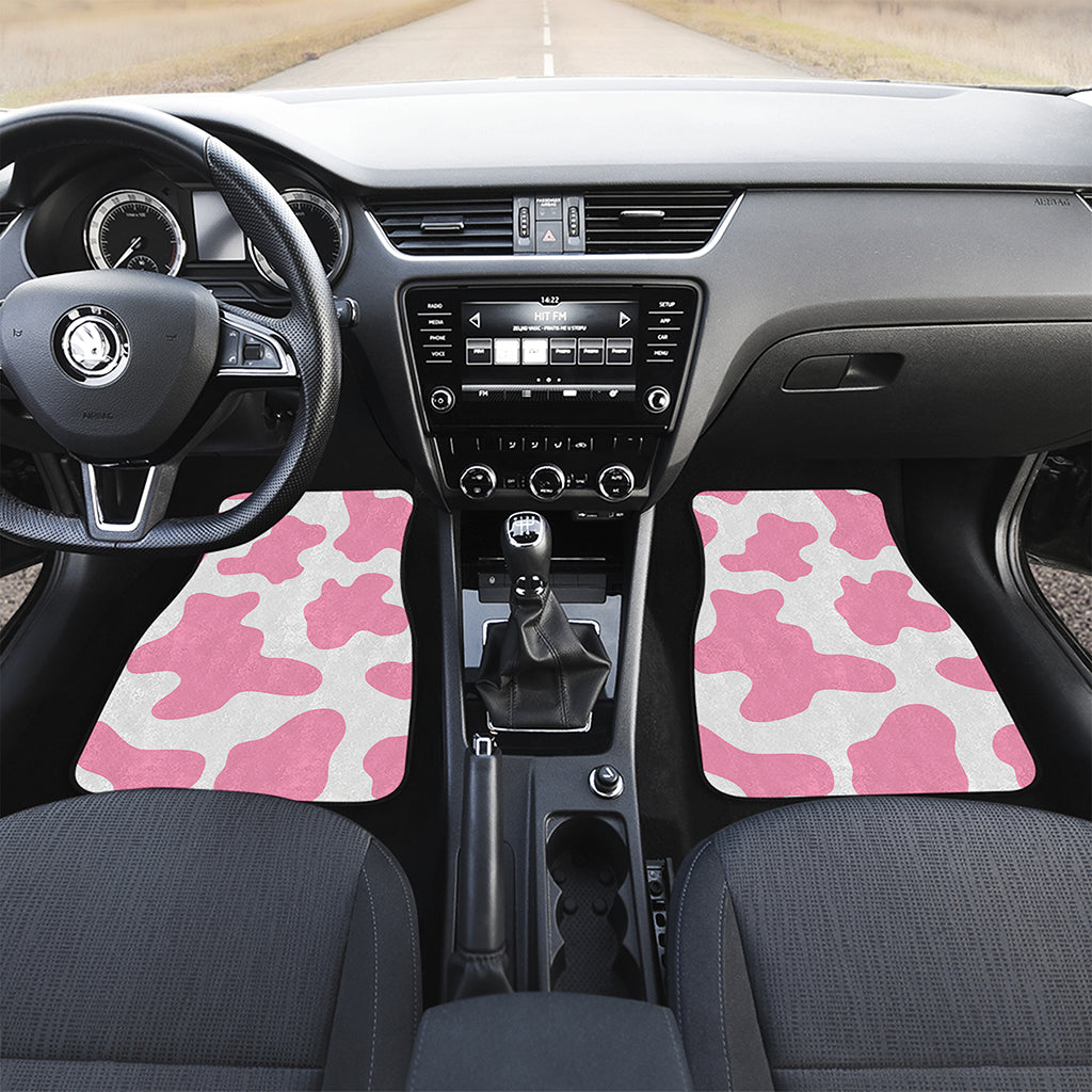 Pastel Pink And White Cow Print Front and Back Car Floor Mats