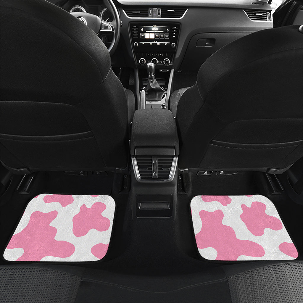 Pastel Pink And White Cow Print Front and Back Car Floor Mats