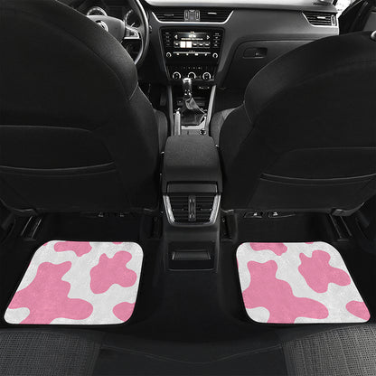 Pastel Pink And White Cow Print Front and Back Car Floor Mats