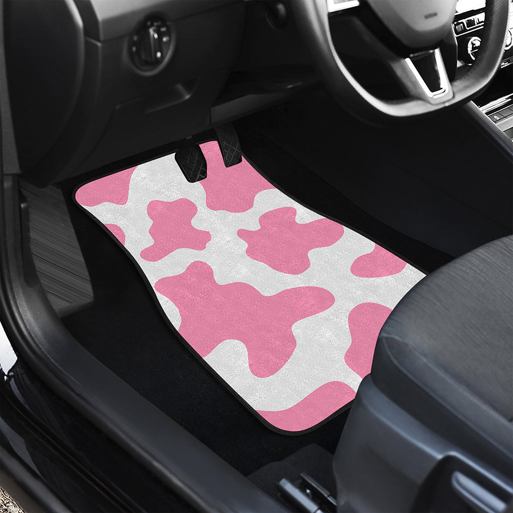 Pastel Pink And White Cow Print Front and Back Car Floor Mats