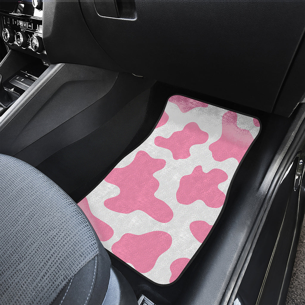 Pastel Pink And White Cow Print Front and Back Car Floor Mats