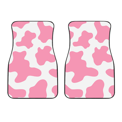 Pastel Pink And White Cow Print Front Car Floor Mats