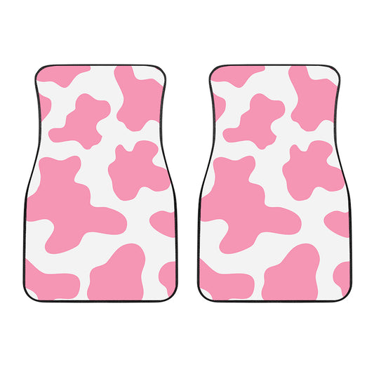 Pastel Pink And White Cow Print Front Car Floor Mats