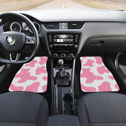 Pastel Pink And White Cow Print Front Car Floor Mats