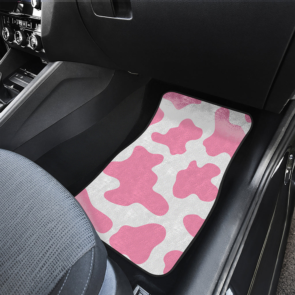 Pastel Pink And White Cow Print Front Car Floor Mats