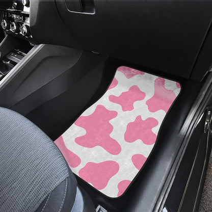 Pastel Pink And White Cow Print Front Car Floor Mats