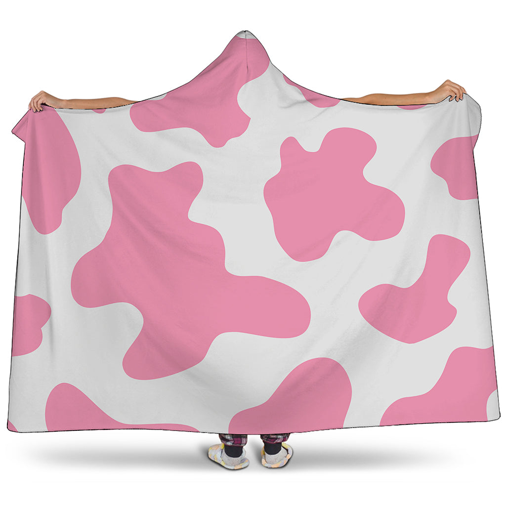 Pastel Pink And White Cow Print Hooded Blanket