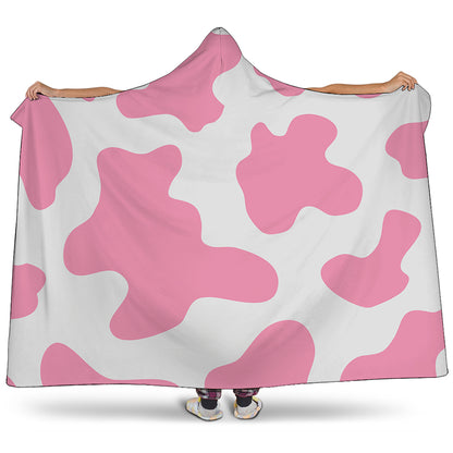 Pastel Pink And White Cow Print Hooded Blanket