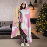 Pastel Pink And White Cow Print Hooded Blanket