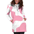 Pastel Pink And White Cow Print Pullover Hoodie Dress
