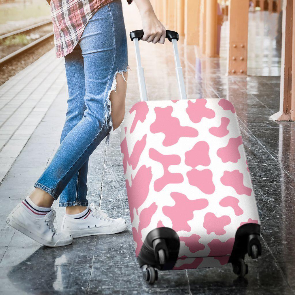 Pastel Pink And White Cow Print Luggage Cover GearFrost