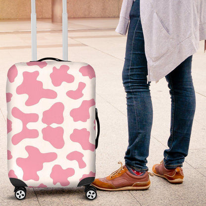 Pastel Pink And White Cow Print Luggage Cover GearFrost