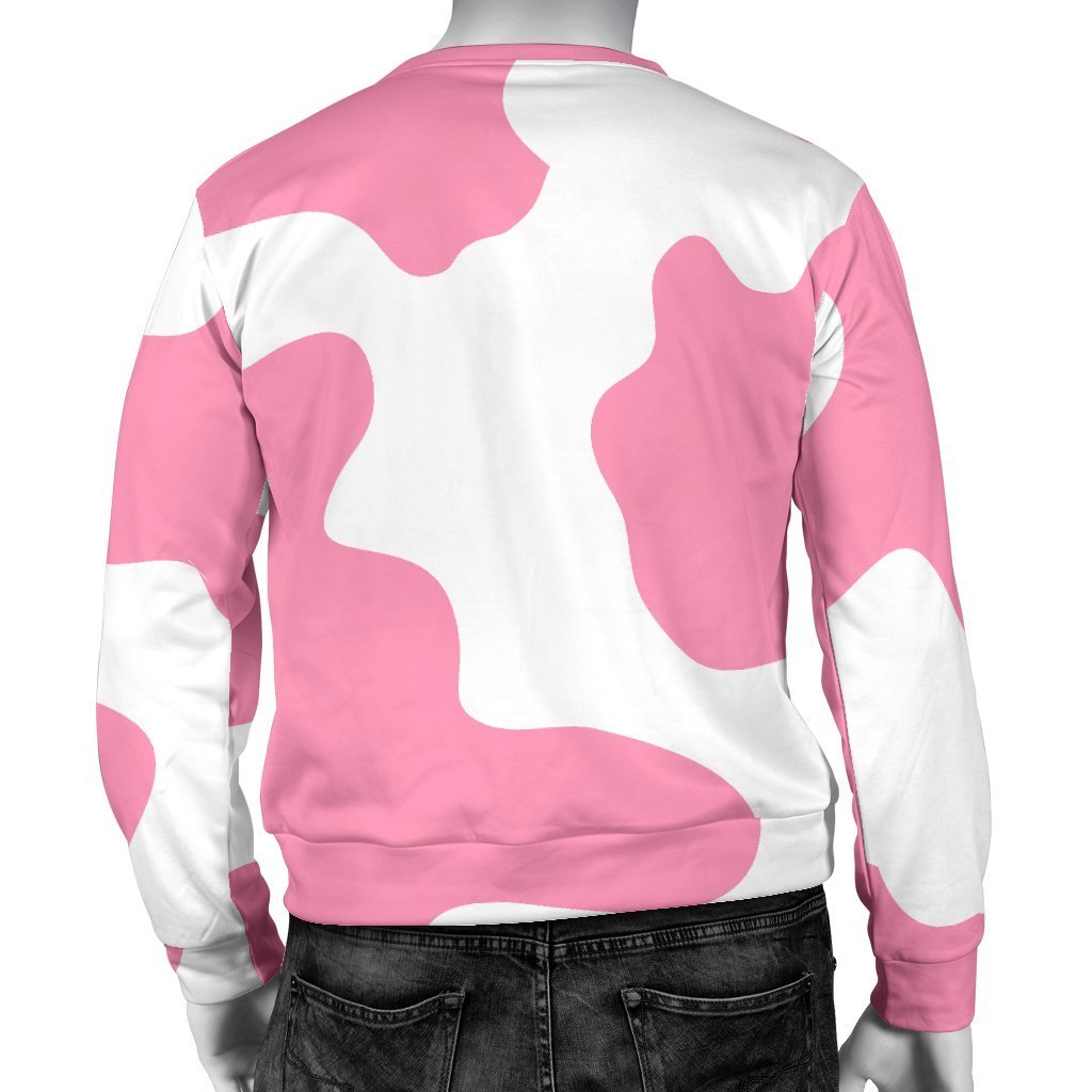 Pastel Pink And White Cow Print Men's Crewneck Sweatshirt GearFrost