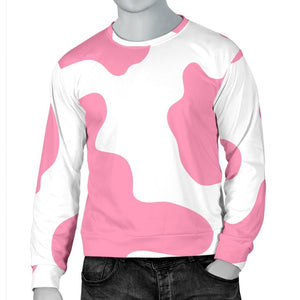 Pastel Pink And White Cow Print Men's Crewneck Sweatshirt GearFrost