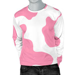 Pastel Pink And White Cow Print Men's Crewneck Sweatshirt GearFrost