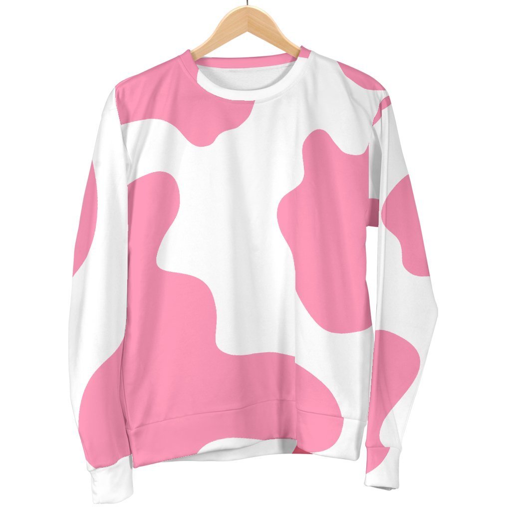 Pastel Pink And White Cow Print Men's Crewneck Sweatshirt GearFrost