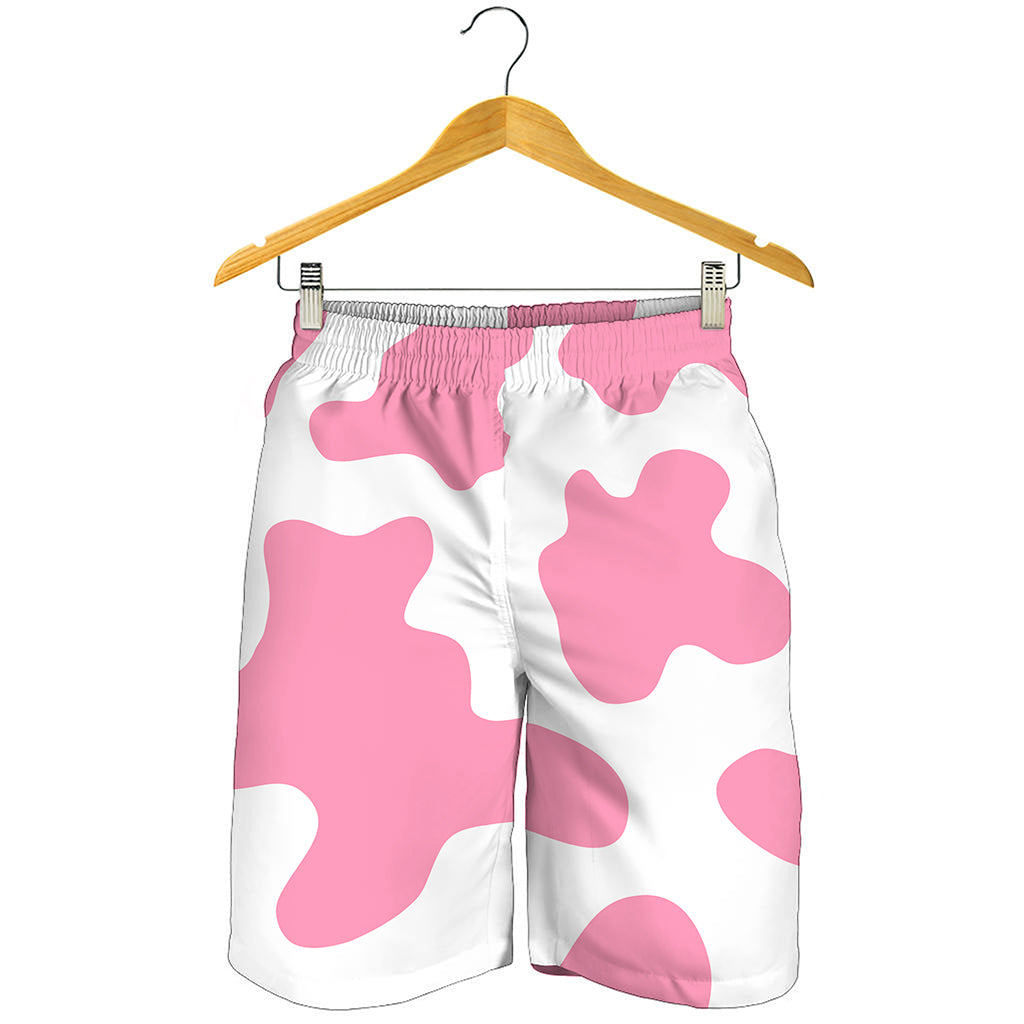 Pastel Pink And White Cow Print Men's Shorts