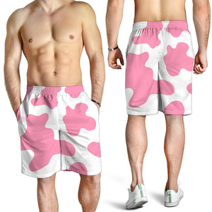 Pastel Pink And White Cow Print Men's Shorts