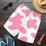 Pastel Pink And White Cow Print Men's Shorts