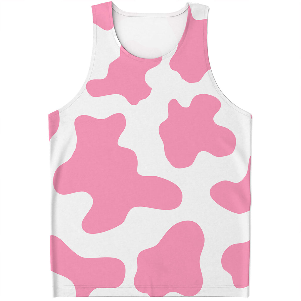 Pastel Pink And White Cow Print Men's Tank Top