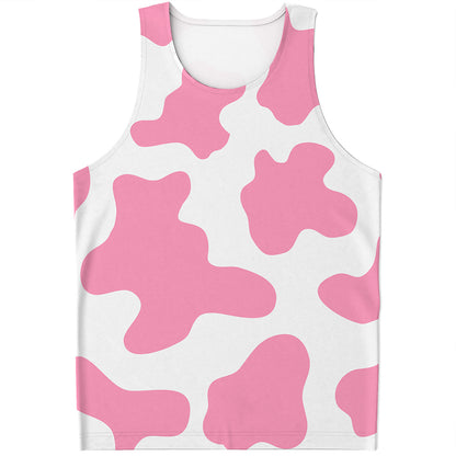 Pastel Pink And White Cow Print Men's Tank Top