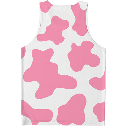 Pastel Pink And White Cow Print Men's Tank Top