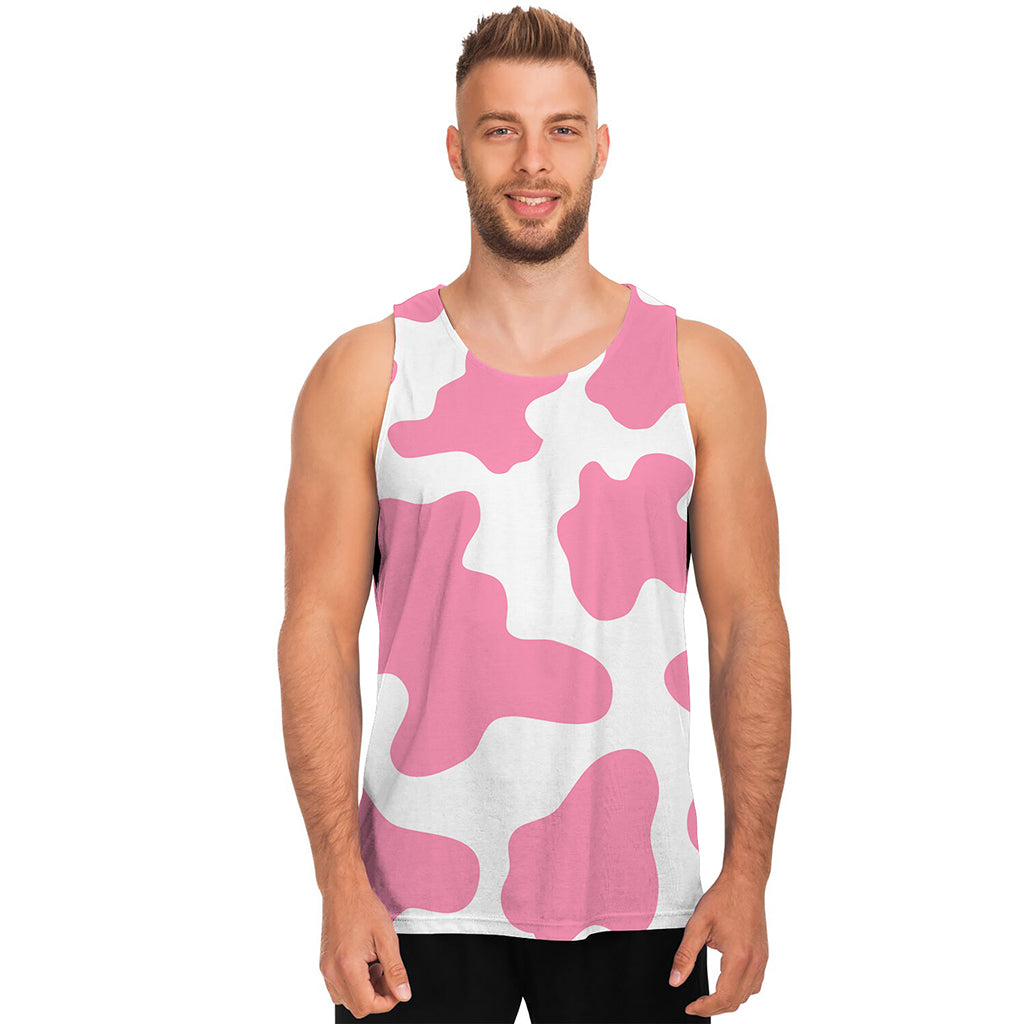 Pastel Pink And White Cow Print Men's Tank Top