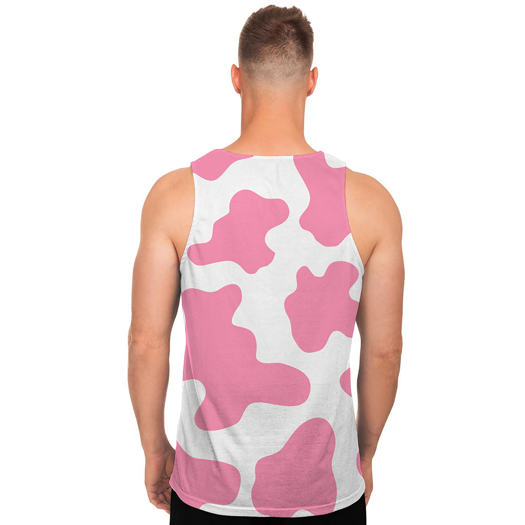 Pastel Pink And White Cow Print Men's Tank Top